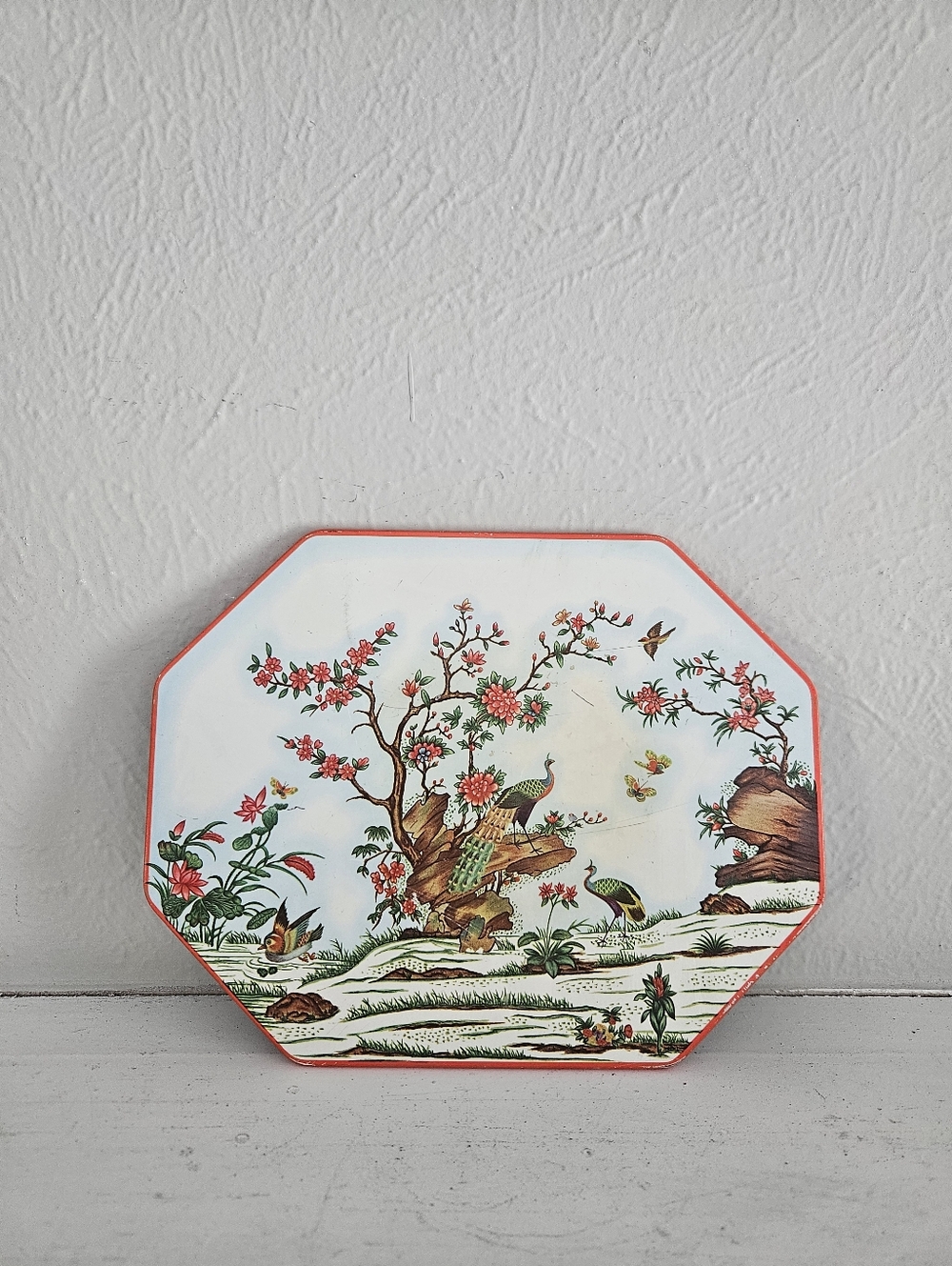Vintage Peacock Chinoiserie Decorative Polygon Hot Plate/Pan Trivet Wall Art - Picture 1 of 4